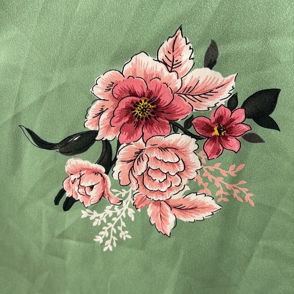 Ann Taylor LOFT Floral Wrap Surplice V-Neck Long Sleeve Mini Dress Green 12 - Picture 9 of 10